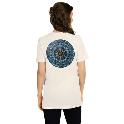 Unisex Softstyle T-Shirt (mandala with 3 loops in core on back | FAMILY in black lettering on front)