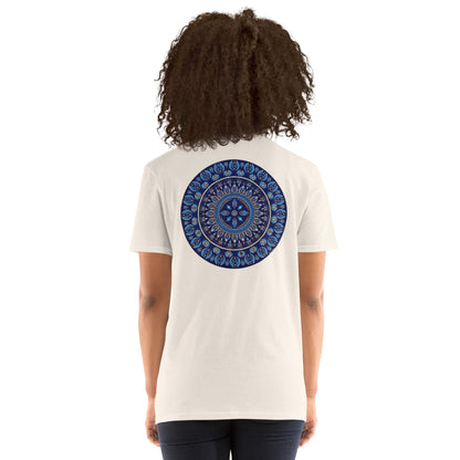 Unisex Softstyle T-Shirt (mandala with 4 diamonds on back | PRESENCE in black lettering on front)