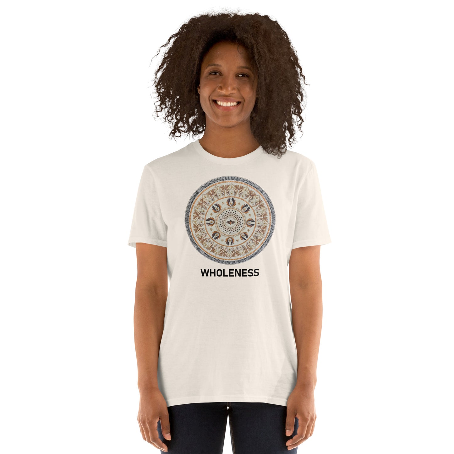 Unisex Softstyle T-Shirt (beige mandala | on front | WHOLENESS in black lettering)