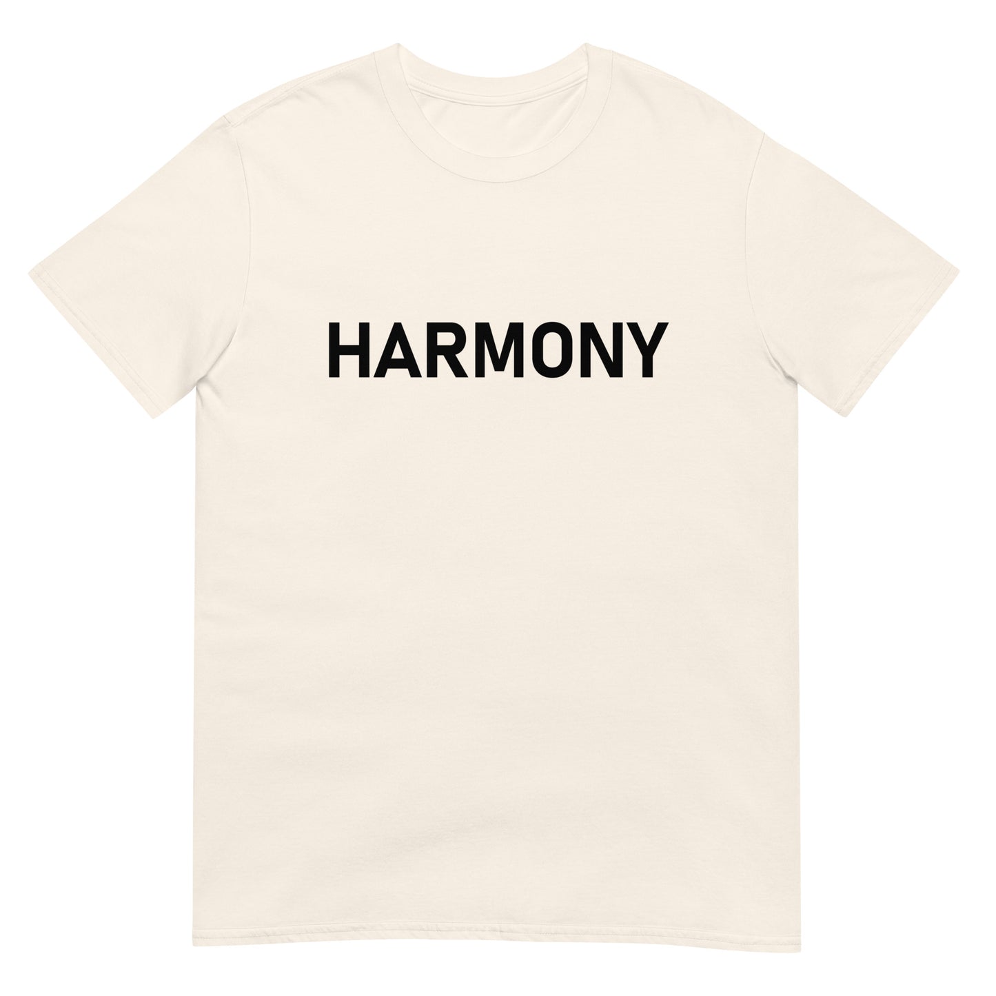 Unisex Softstyle T-Shirt (mandala with green star on back | HARMONY in black lettering on front)