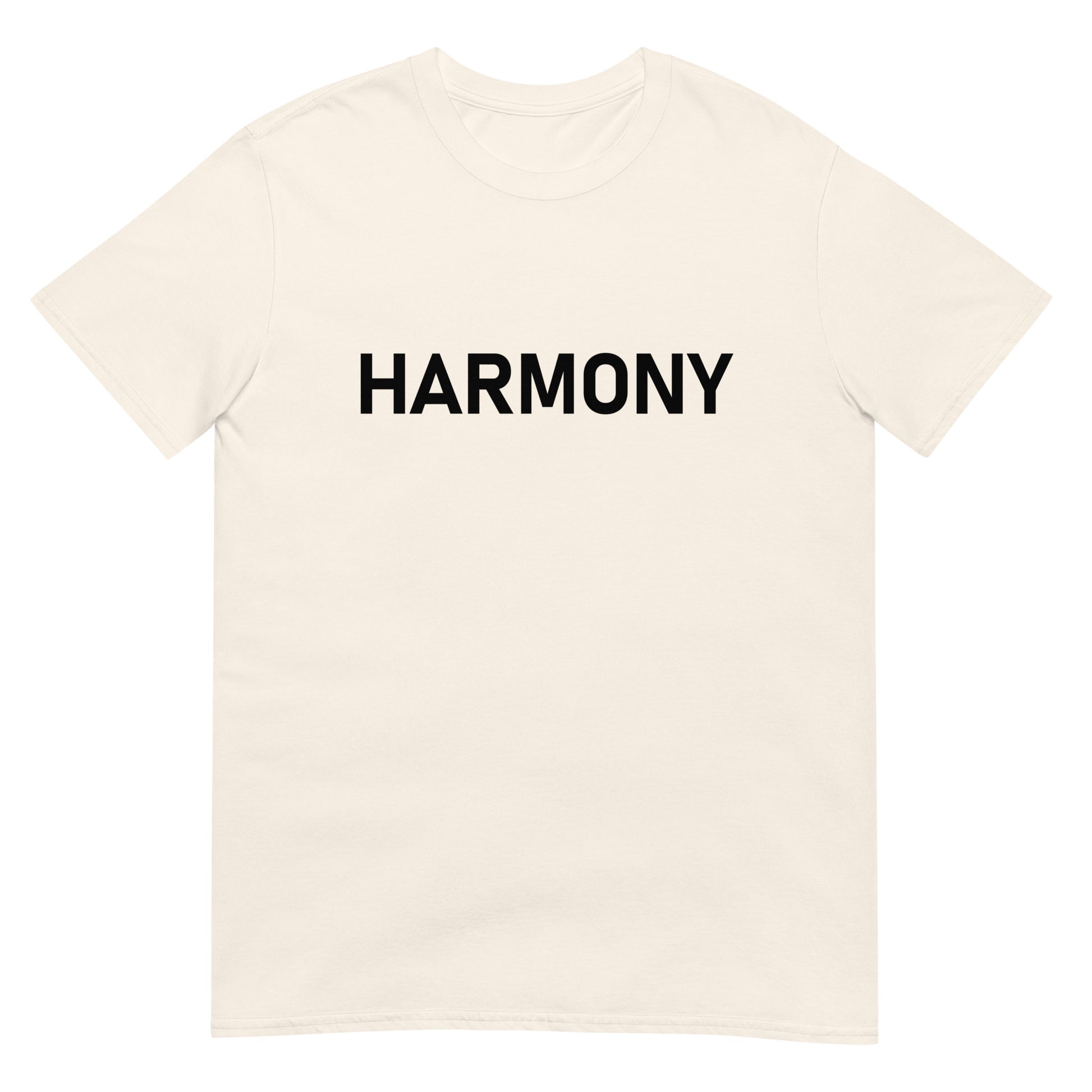 Unisex Softstyle T-Shirt (mandala with green star on back | HARMONY in black lettering on front)