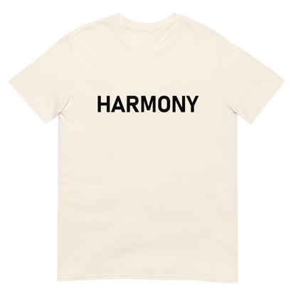 Unisex Softstyle T-Shirt (mandala with green star on back | HARMONY in black lettering on front)