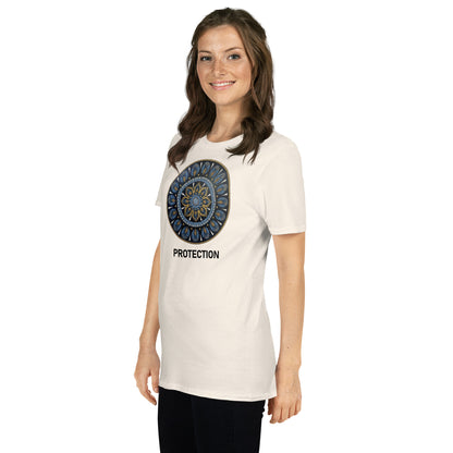 Unisex Softstyle T-Shirt (mandala with gold outer rim | on front | PROTECTION in black lettering)