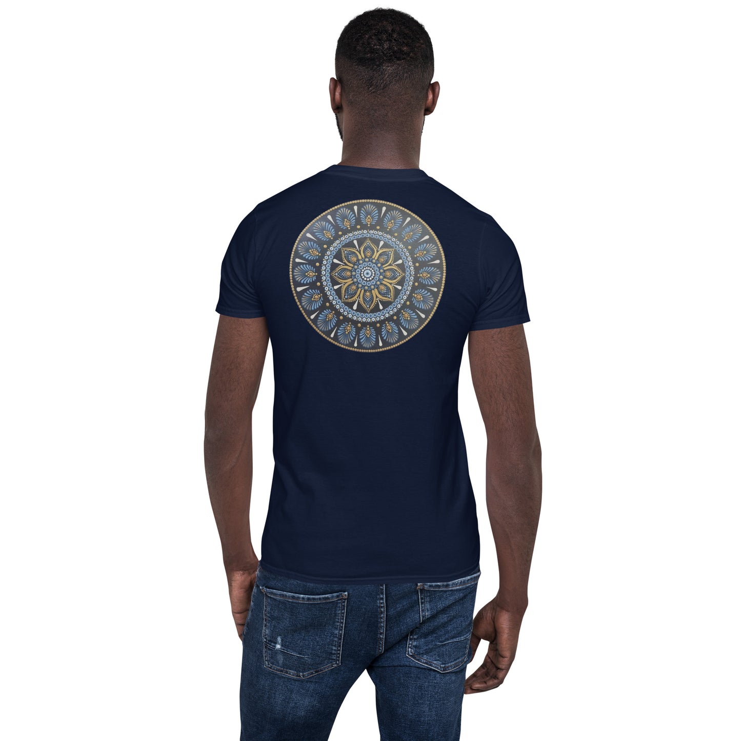 Unisex Softstyle T-Shirt (mandala with gold rim on back | PROTECTION in white lettering)