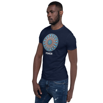 Unisex Softstyle T-Shirt (mandala with red lines | on front | POWER in white lettering)