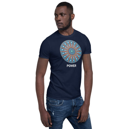 Unisex Softstyle T-Shirt (mandala with red lines | on front | POWER in white lettering)