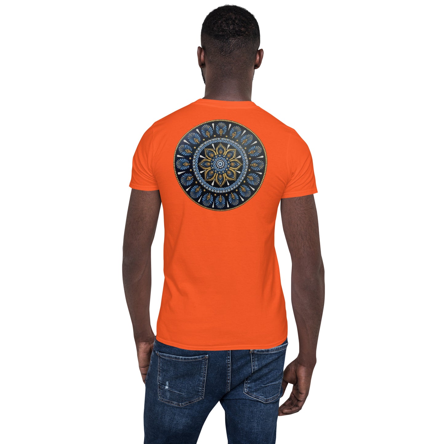 Unisex Softstyle T-Shirt (mandala with gold rim on back | PROTECTION in white lettering)