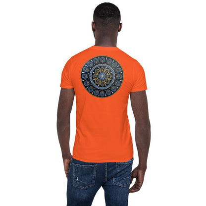 Unisex Softstyle T-Shirt (mandala with gold rim on back | PROTECTION in white lettering)