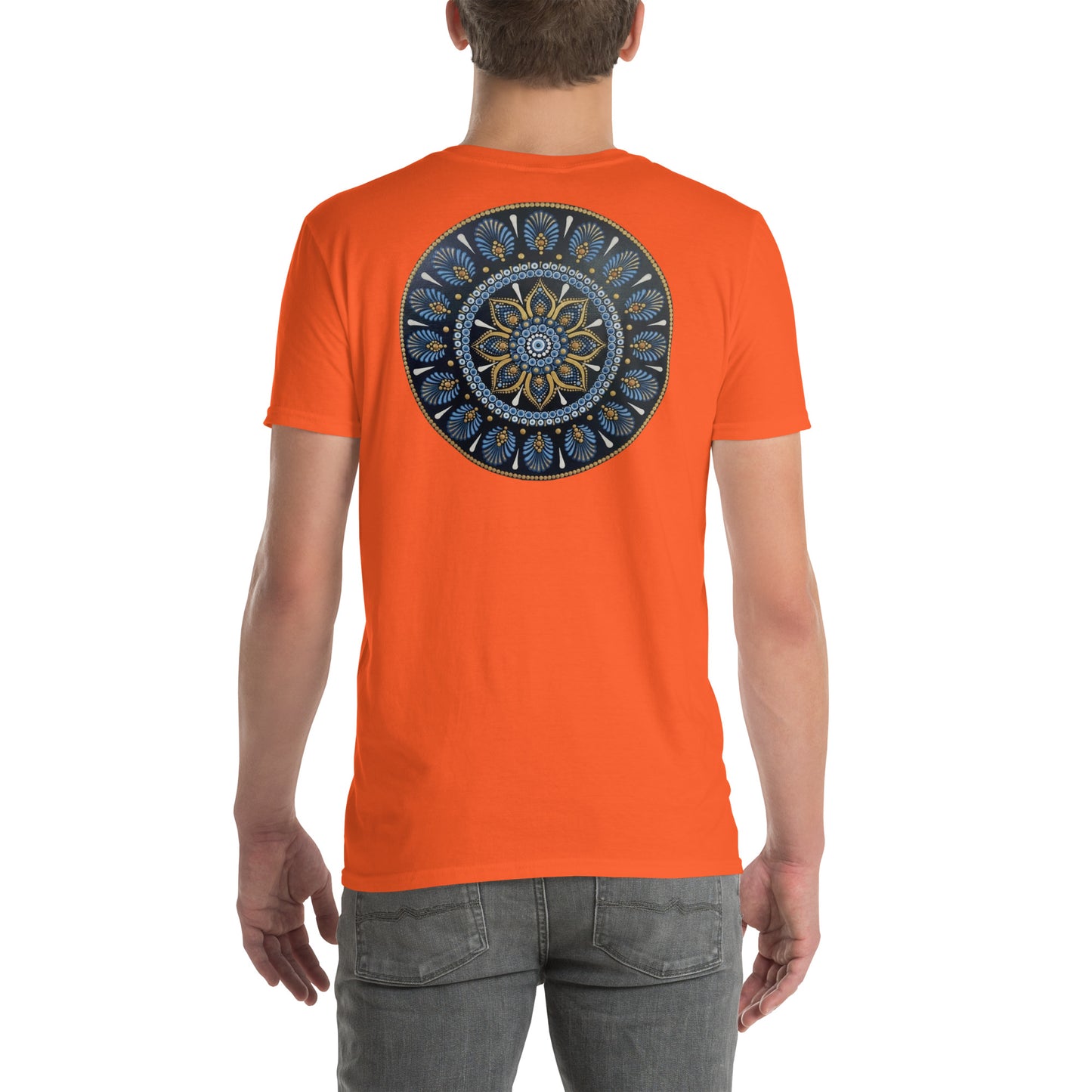 Unisex Softstyle T-Shirt (mandala with gold rim on back | PROTECTION in white lettering)