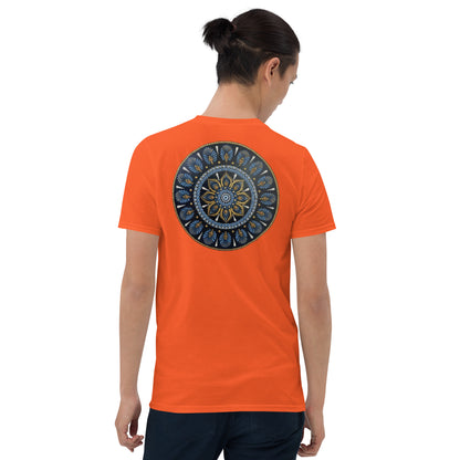 Unisex Softstyle T-Shirt (mandala with gold rim on back | PROTECTION in black lettering on front)