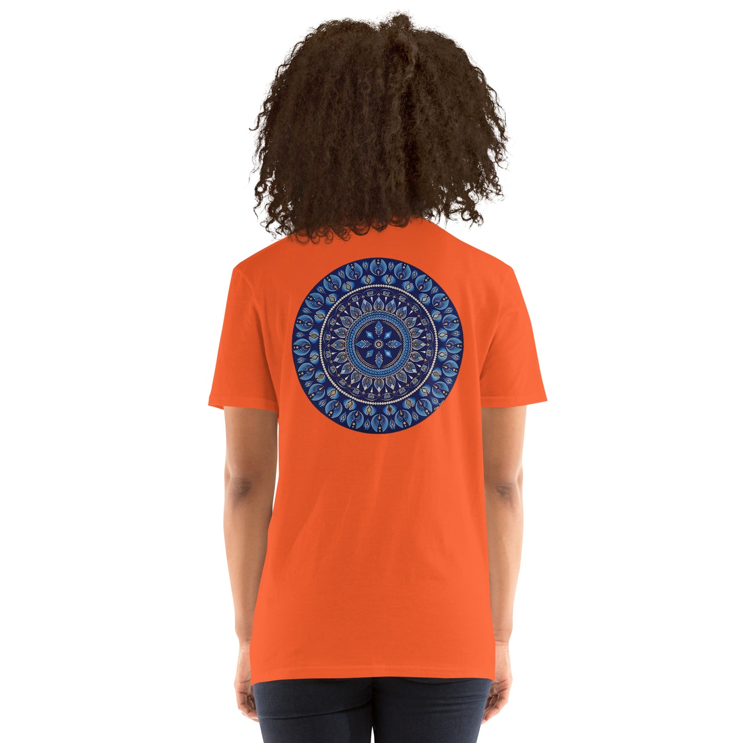 Unisex Softstyle T-Shirt (mandala with 4 diamonds on back | PRESENCE in black lettering on front)