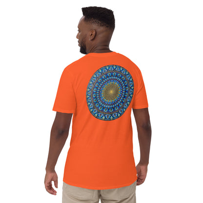 Unisex Softstyle T-Shirt (mandala with golden core on back | FLOW in black lettering on front)