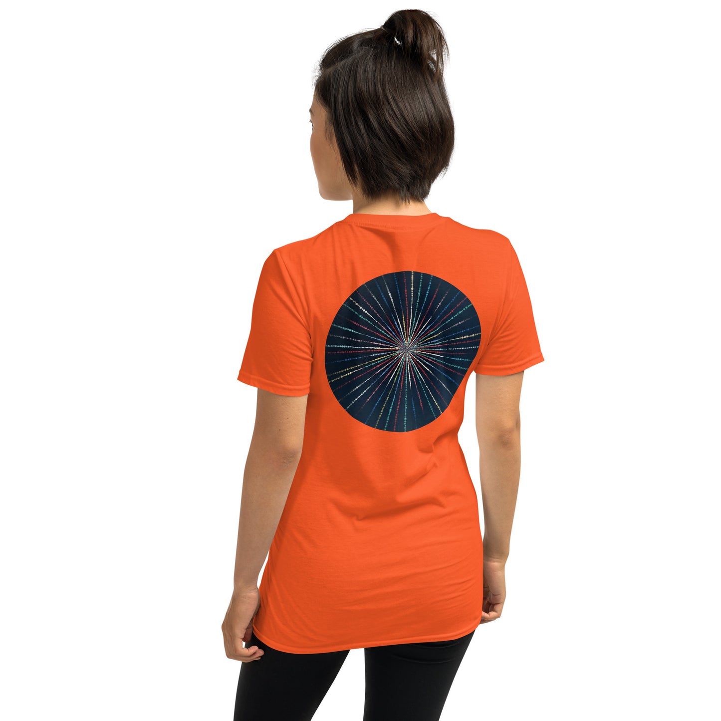 Unisex Softstyle T-Shirt (mandala with streams of light on back | EXPANSION in black lettering on front)