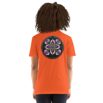 Unisex Softstyle T-Shirt (mandala with purple petals on back | GRACE in black lettering on front)