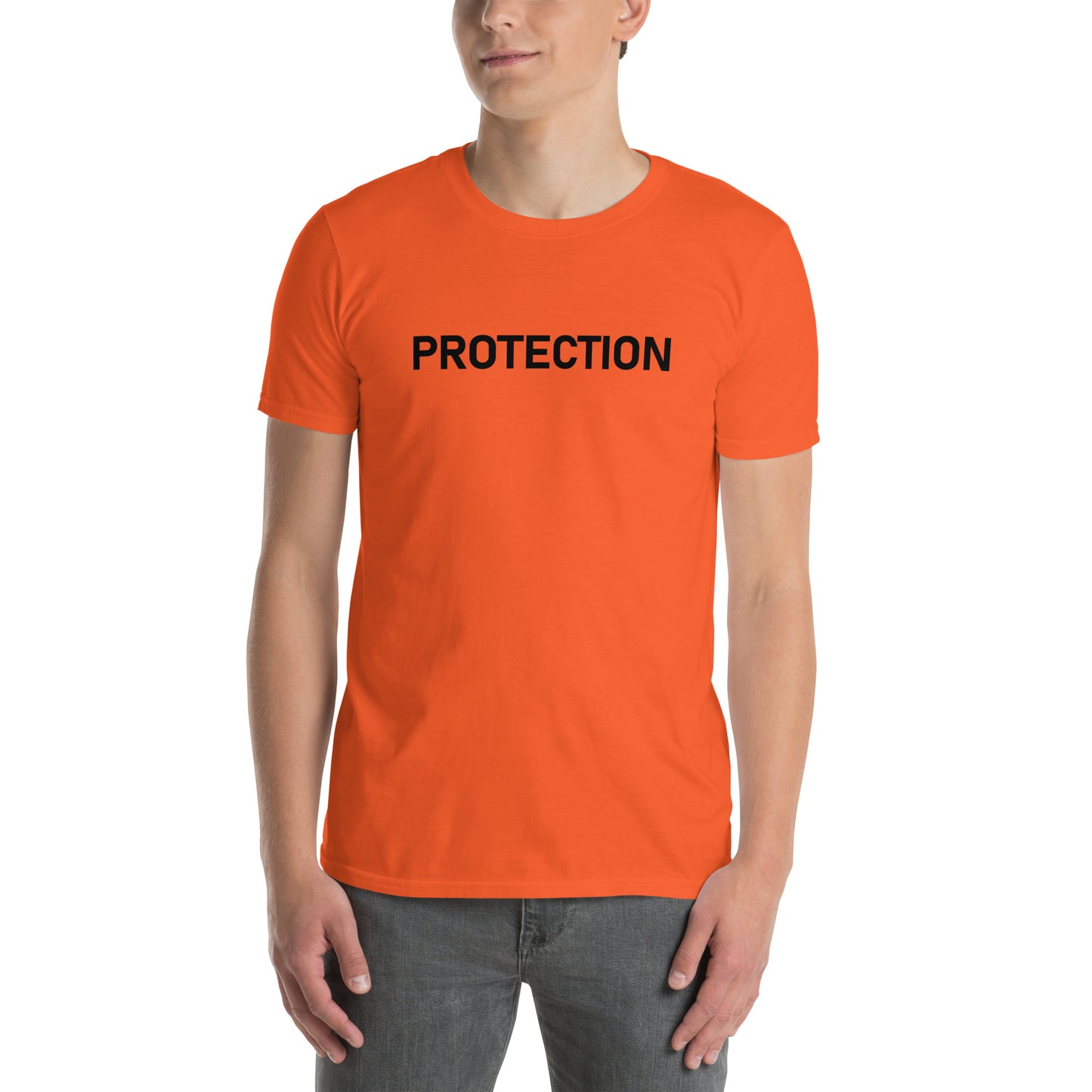 Unisex Softstyle T-Shirt (mandala with gold rim on back | PROTECTION in white lettering)