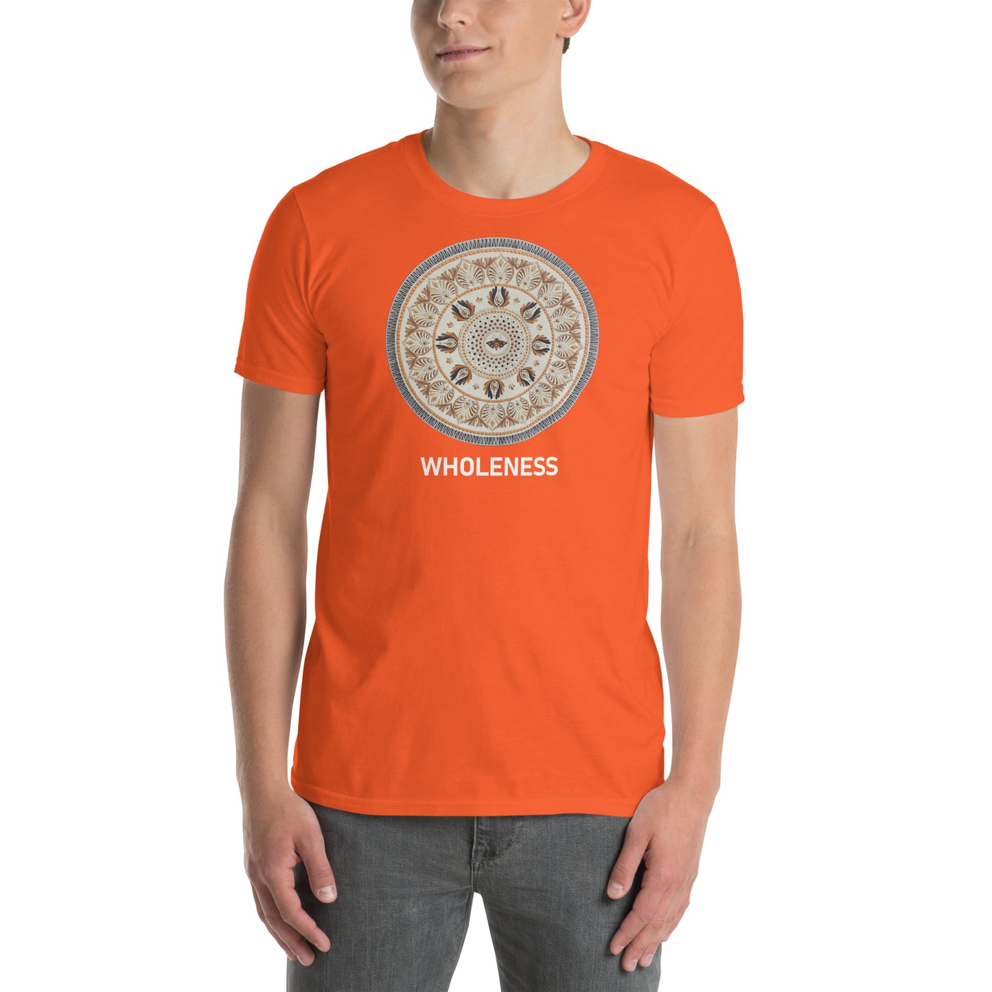 Unisex Softstyle T-Shirt (beige mandala | on front | WHOLENESS in white lettering)