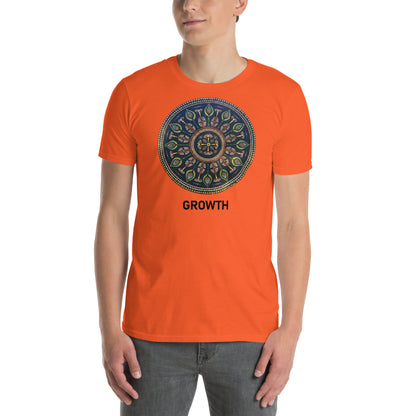 Unisex Softstyle T-Shirt (mandala with cross in the core | on front | GROWTH in black lettering)