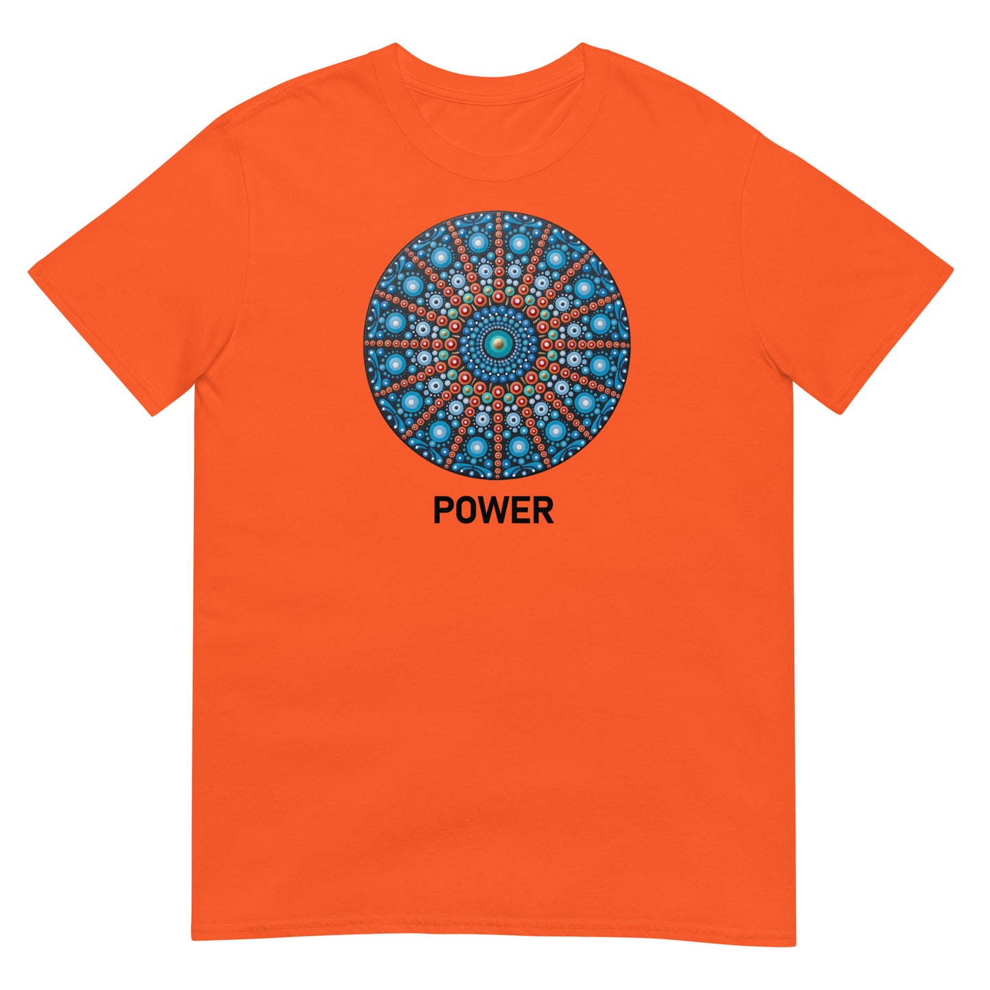 Unisex Softstyle T-Shirt (mandala with red lines | on front | POWER in black lettering)
