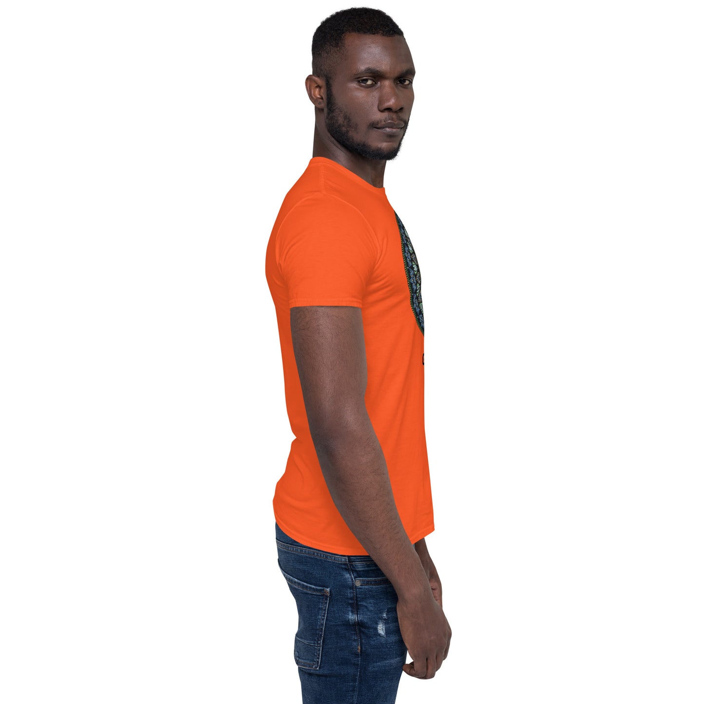 Unisex Softstyle T-Shirt (mandala green and gold rim | on front | GRATITUDE in black lettering)