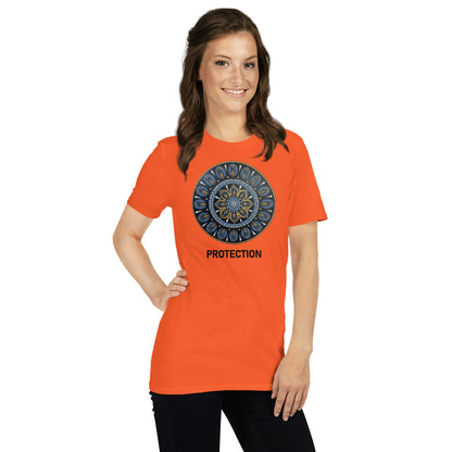 Unisex Softstyle T-Shirt (mandala with gold outer rim | on front | PROTECTION in black lettering)