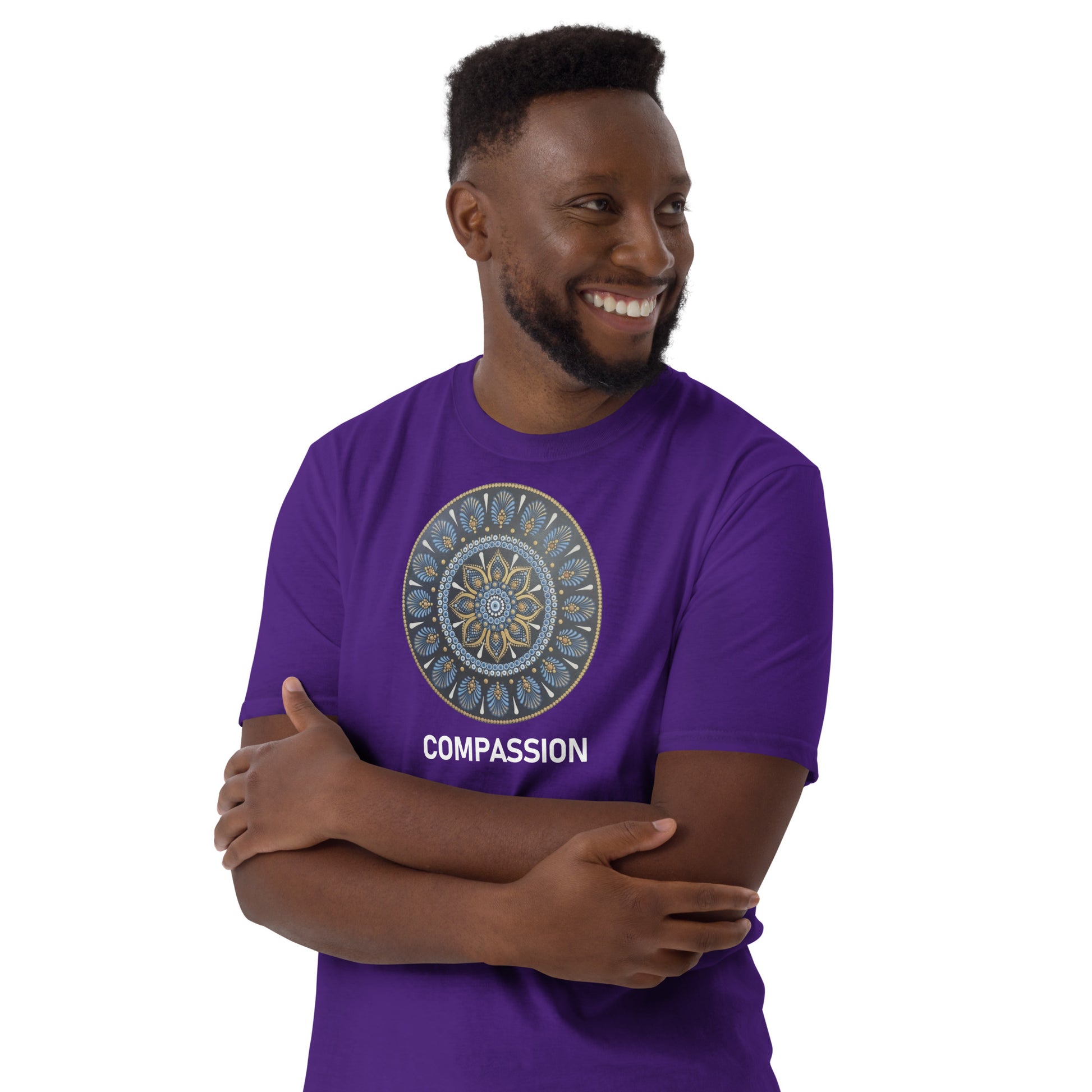 Unisex Softstyle T-Shirt (mandala with gold rim | on front | COMPASSION in white lettering)