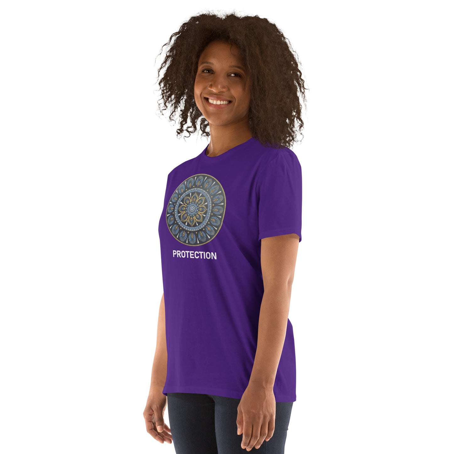 Unisex Softstyle T-Shirt (mandala with gold rim | on front | PROTECTION in white lettering)