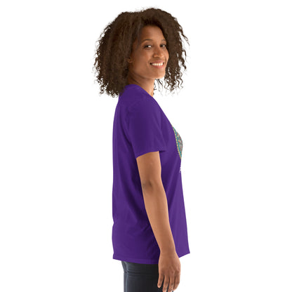 Unisex Softstyle T-Shirt (mandala with red core on front | PURPOSE in white lettering)