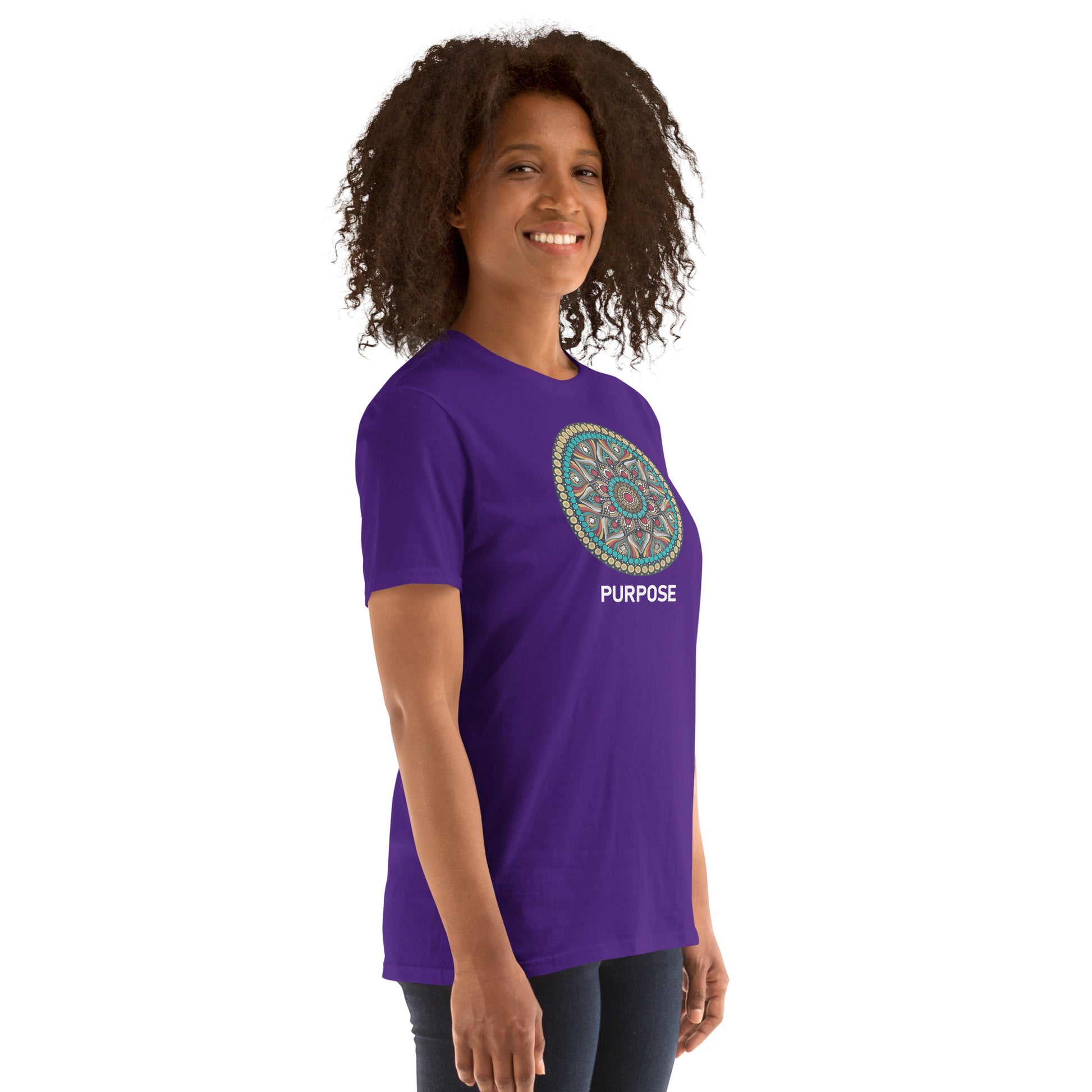 Unisex Softstyle T-Shirt (mandala with red core on front | PURPOSE in white lettering)