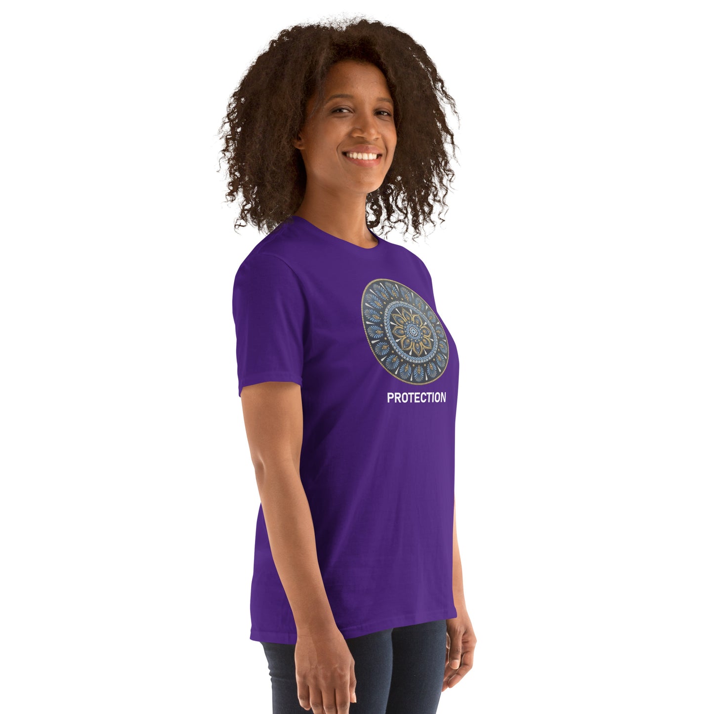 Unisex Softstyle T-Shirt (mandala with gold rim | on front | PROTECTION in white lettering)