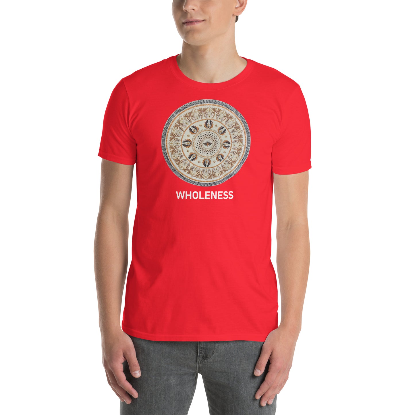 Unisex Softstyle T-Shirt (beige mandala | on front | WHOLENESS in white lettering)