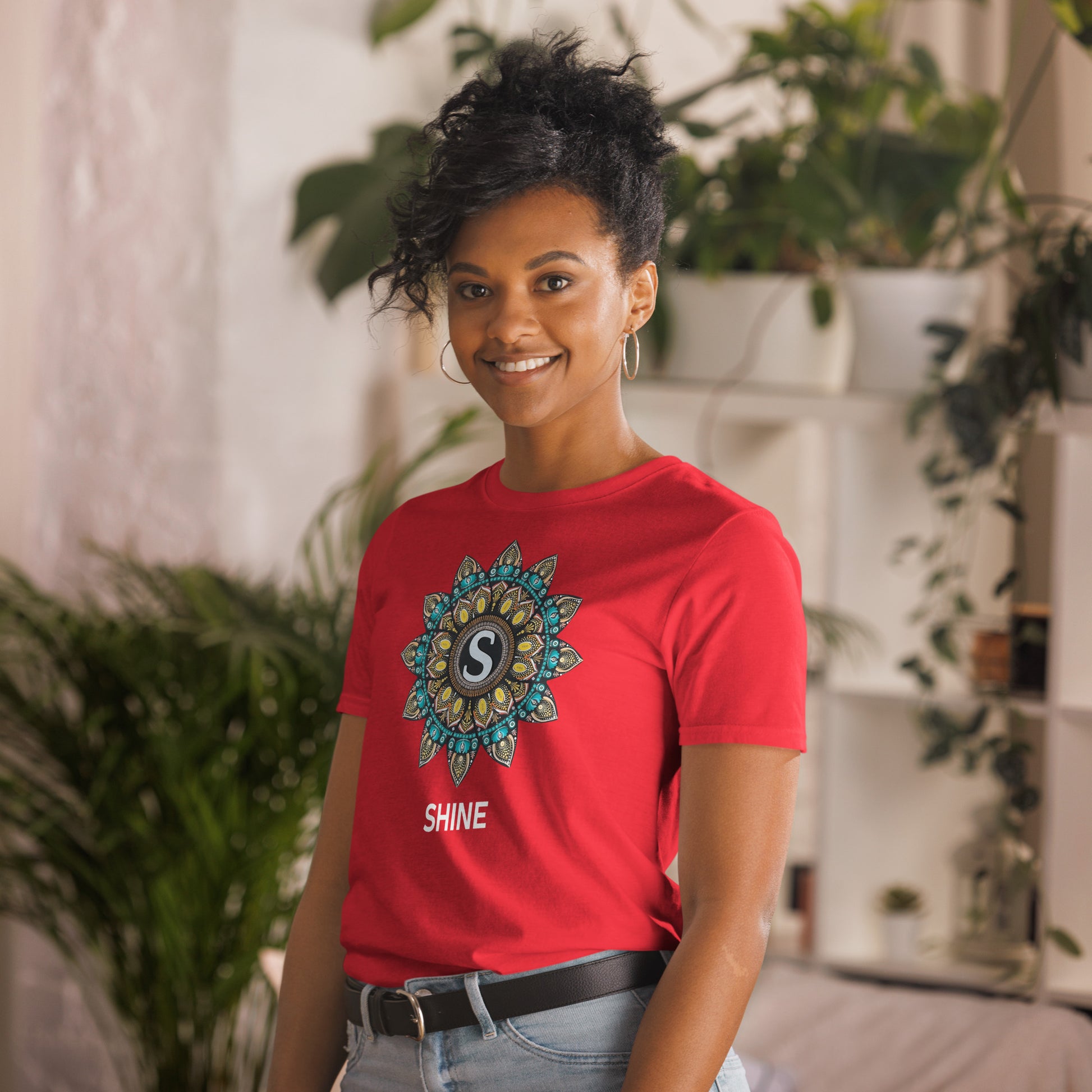 Unisex Softstyle T-Shirt (mandala with S in core | on front | SHINE in white lettering)