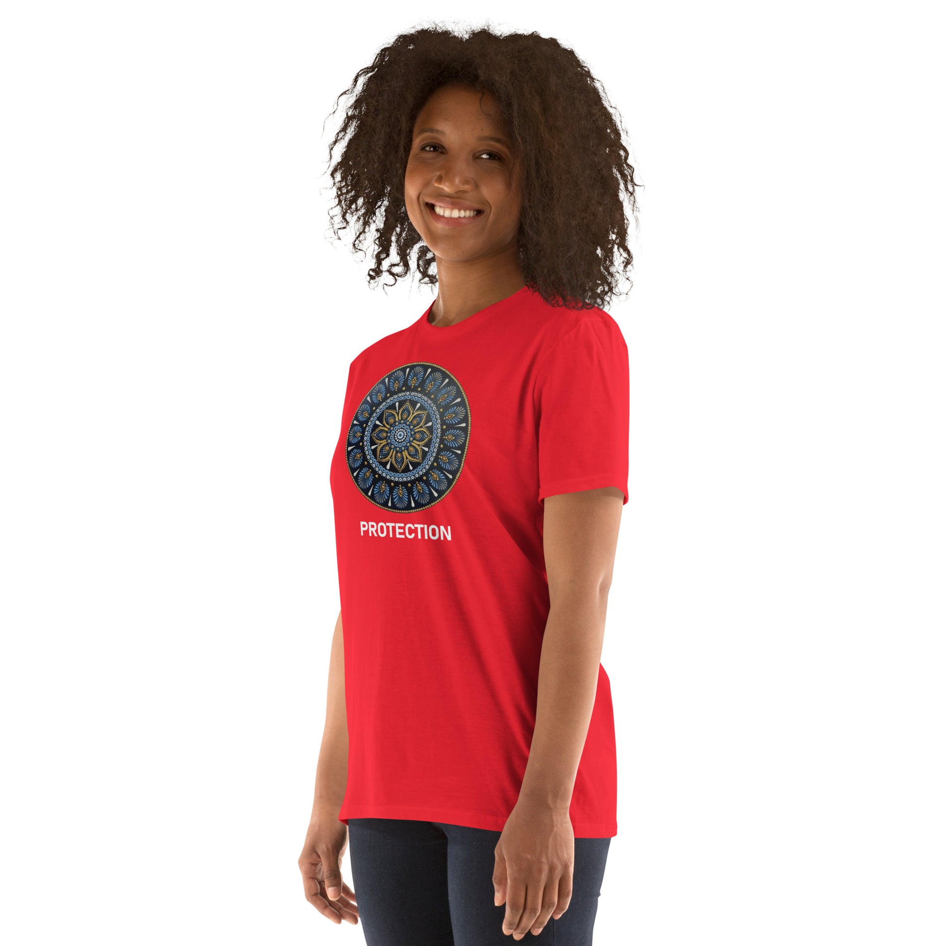 Unisex Softstyle T-Shirt (mandala with gold rim | on front | PROTECTION in white lettering)