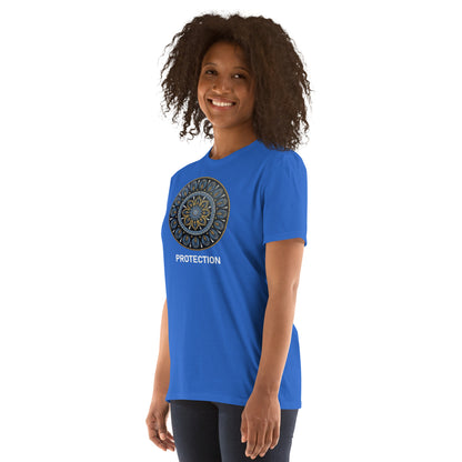 Unisex Softstyle T-Shirt (mandala with gold rim | on front | PROTECTION in white lettering)