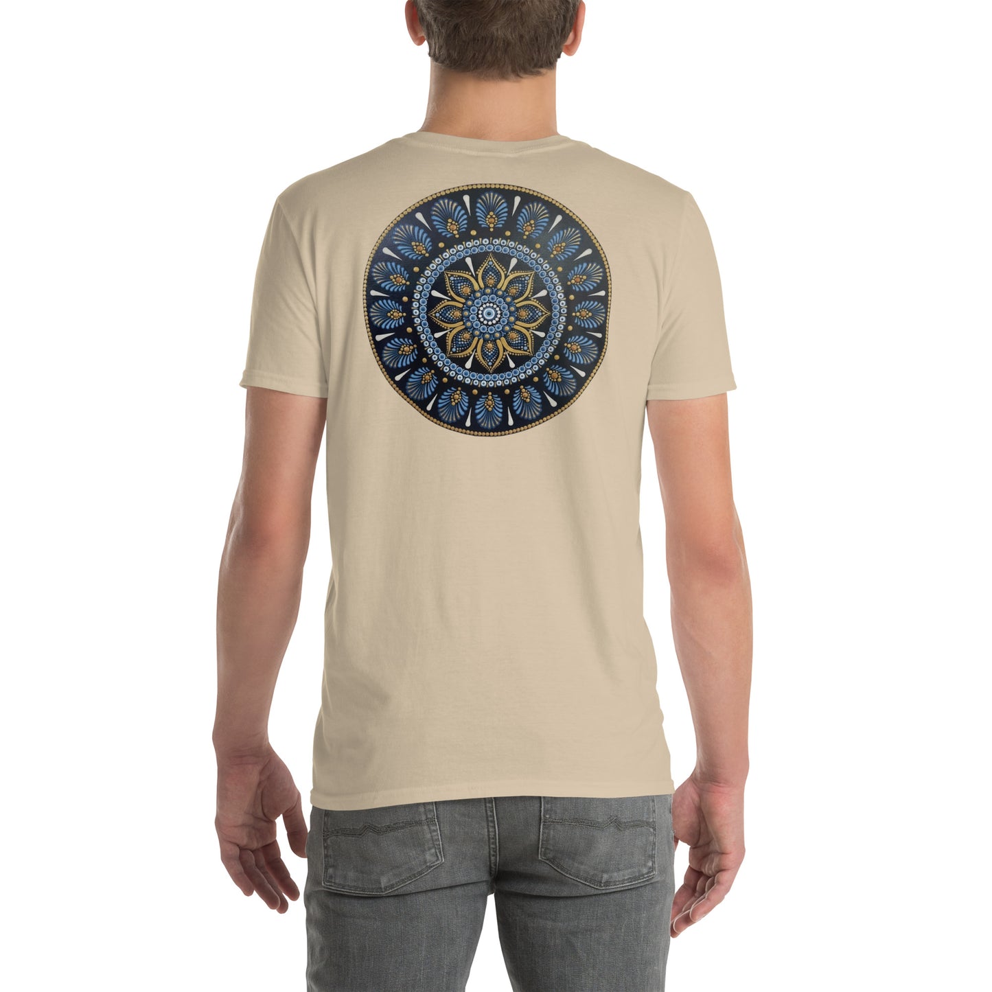 Unisex Softstyle T-Shirt (mandala with gold rim on back | PROTECTION in white lettering)