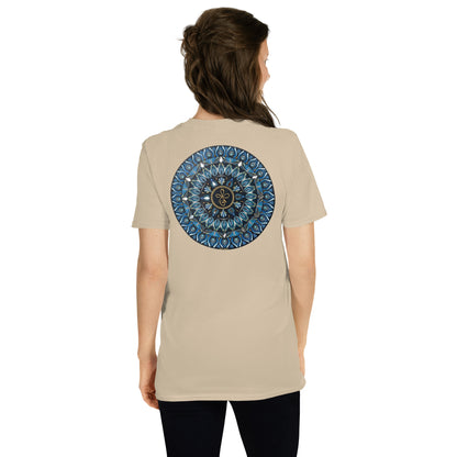 Unisex Softstyle T-Shirt (mandala with 3 loops in core on back | FAMILY in black lettering on front)