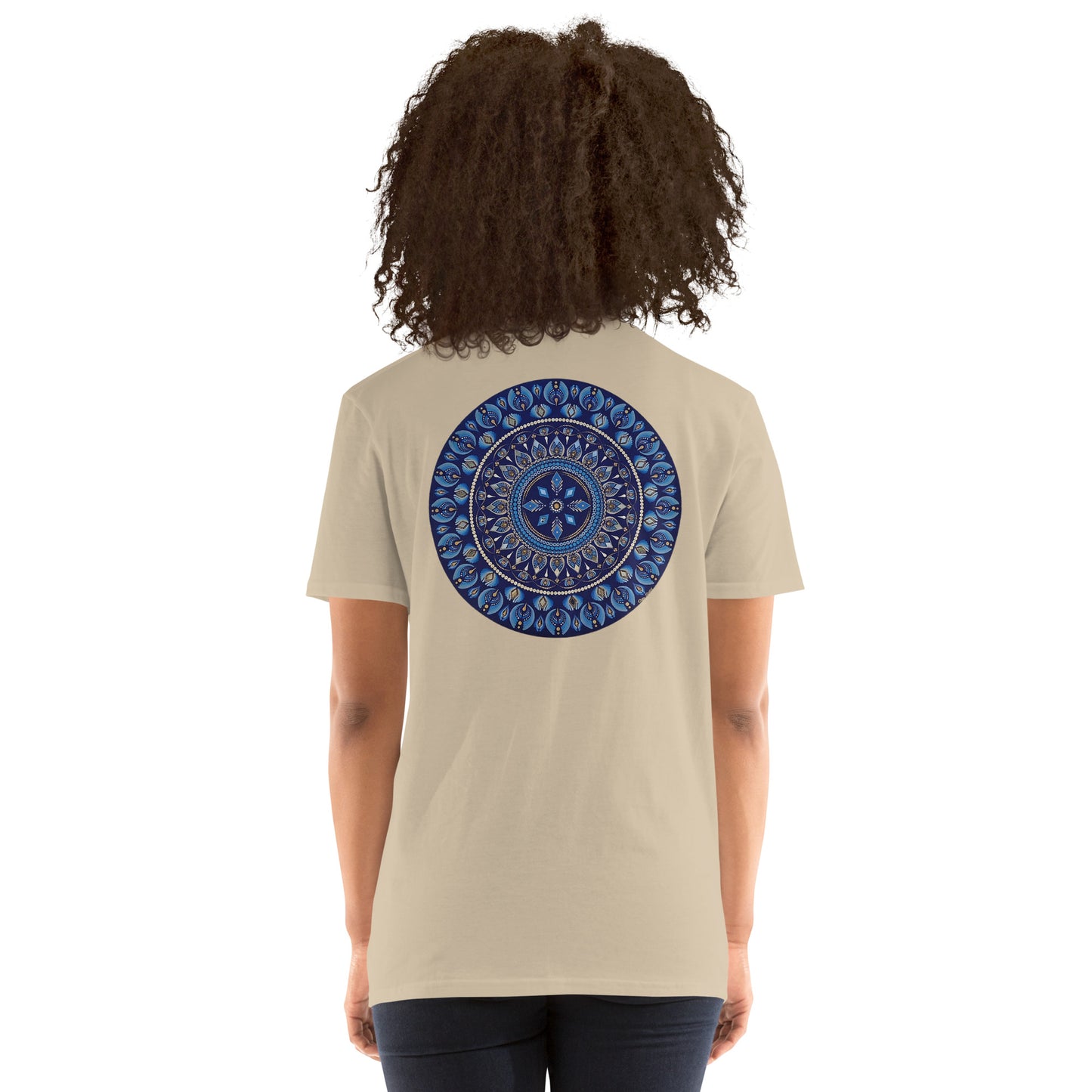 Unisex Softstyle T-Shirt (mandala with 4 diamonds on back | PRESENCE in black lettering on front)