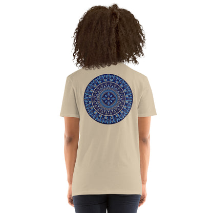 Unisex Softstyle T-Shirt (mandala with 4 diamonds on back | PRESENCE in black lettering on front)