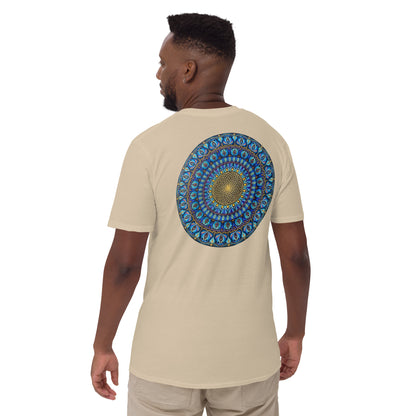 Unisex Softstyle T-Shirt (mandala with golden core on back | FLOW in black lettering on front)