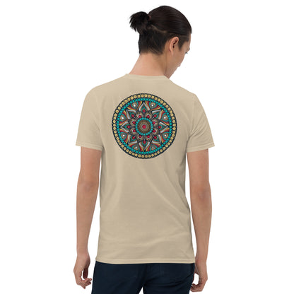 Unisex Softstyle T-Shirt (mandala with red core on back | PURPOSE in black lettering on front)