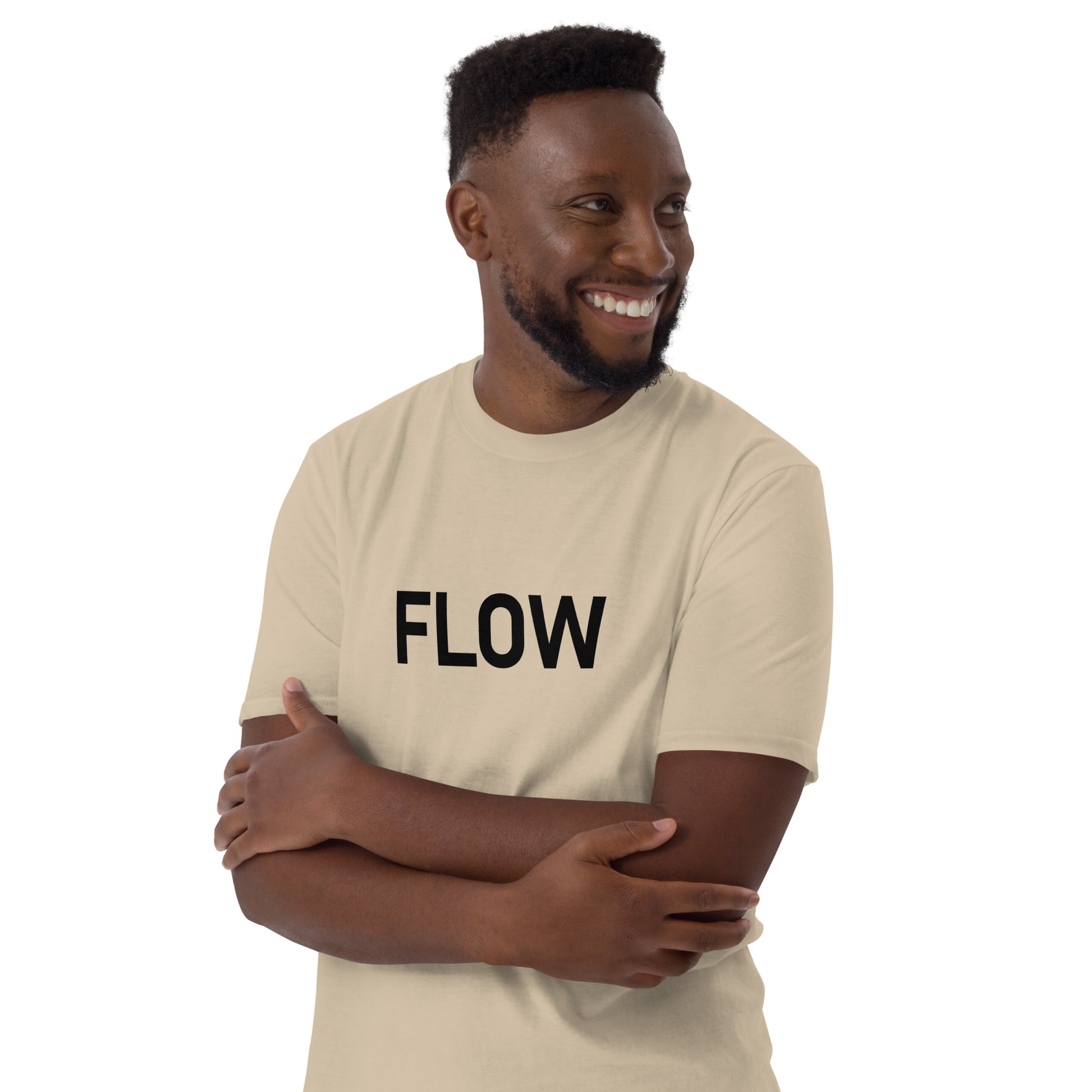 Unisex Softstyle T-Shirt (mandala with golden core on back | FLOW in black lettering on front)