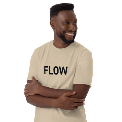 Unisex Softstyle T-Shirt (mandala with golden core on back | FLOW in black lettering on front)