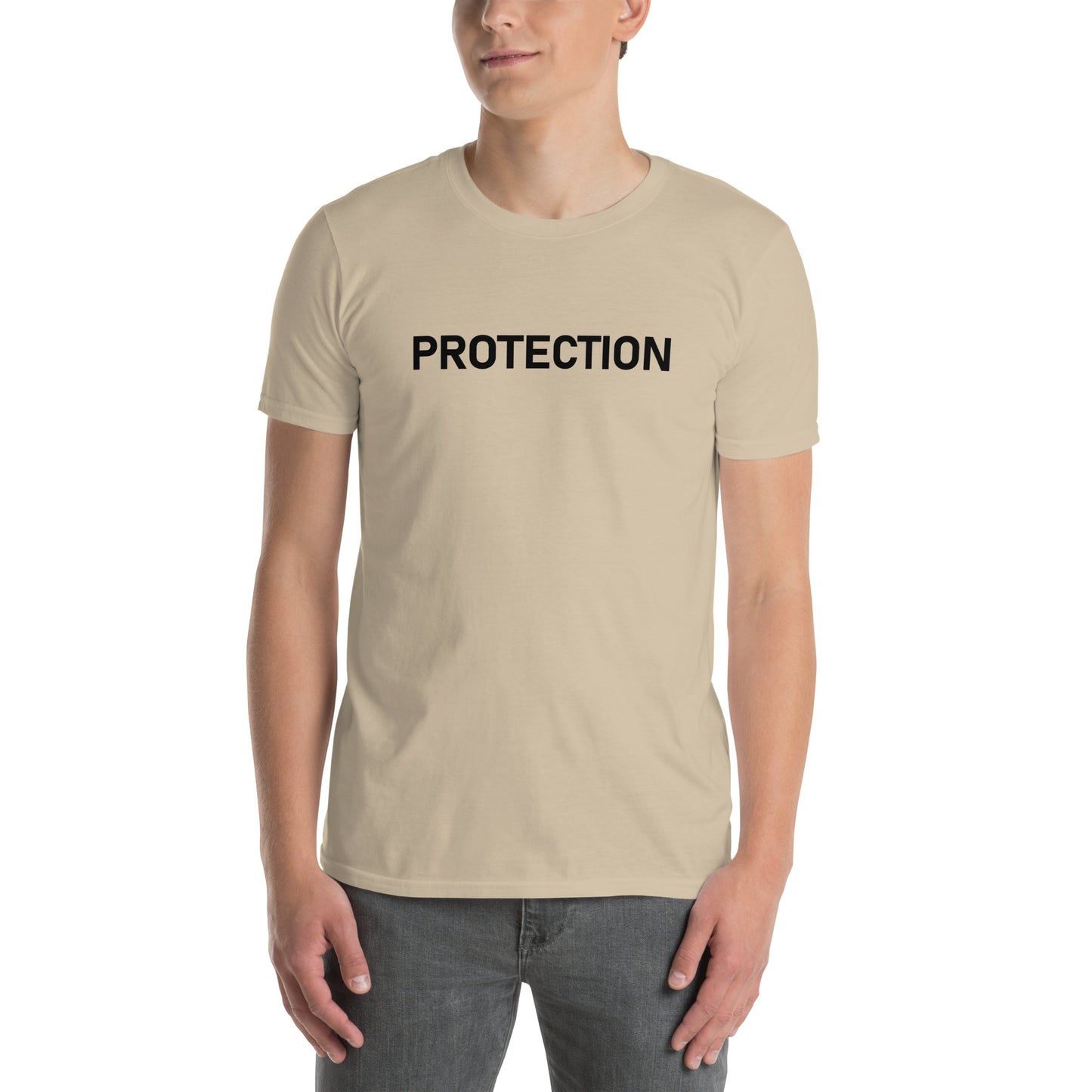 Unisex Softstyle T-Shirt (mandala with gold rim on back | PROTECTION in white lettering)