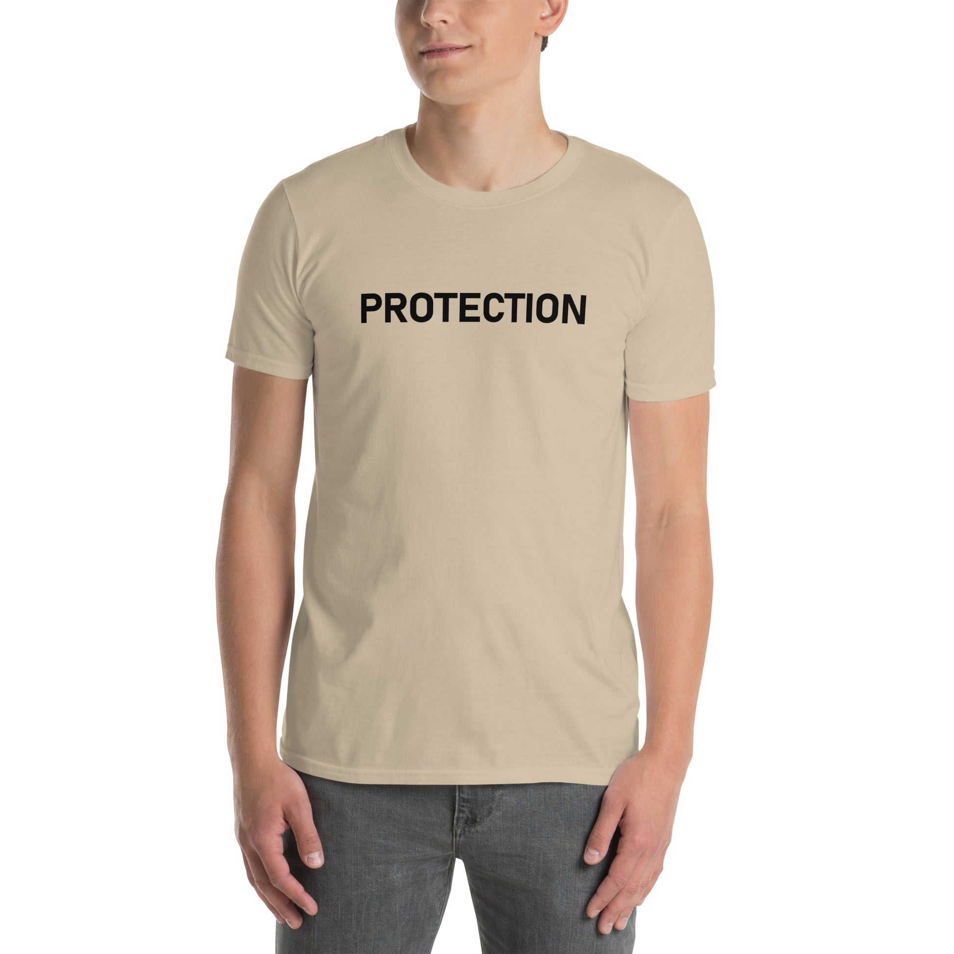 Unisex Softstyle T-Shirt (mandala with gold rim on back | PROTECTION in white lettering)