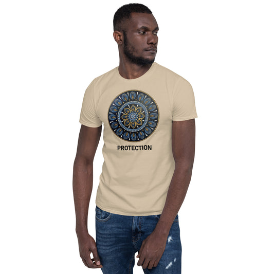 Unisex Softstyle T-Shirt (mandala with gold rim | on front | PROTECTION in black lettering)
