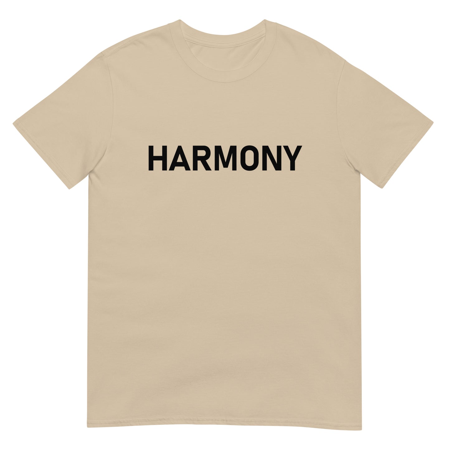 Unisex Softstyle T-Shirt (mandala with green star on back | HARMONY in black lettering on front)