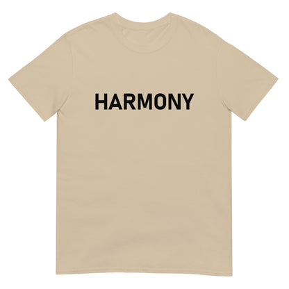 Unisex Softstyle T-Shirt (mandala with green star on back | HARMONY in black lettering on front)