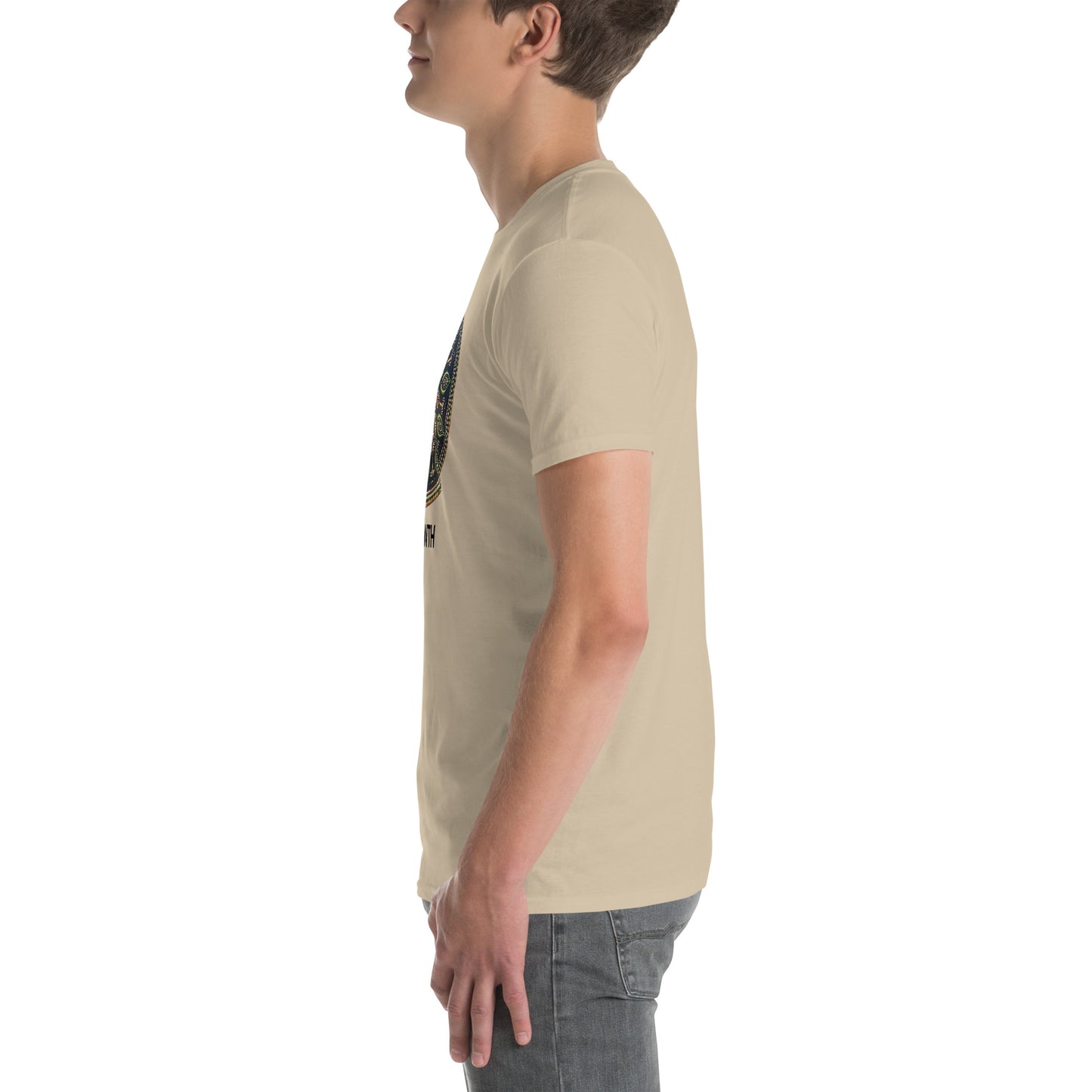 Unisex Softstyle T-Shirt (mandala with cross in the core | on front | GROWTH in black lettering)