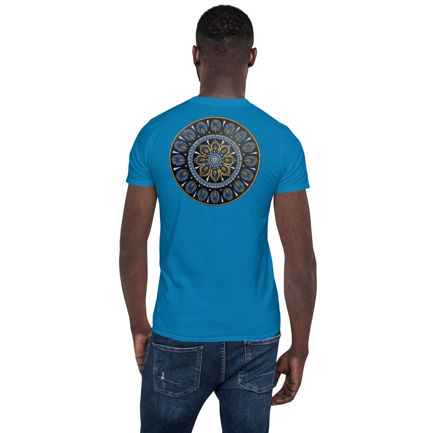 Unisex Softstyle T-Shirt (mandala with gold rim on back | PROTECTION in white lettering)