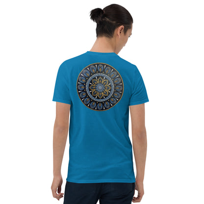 Unisex Softstyle T-Shirt (mandala with gold rim on back | PROTECTION in black lettering on front)
