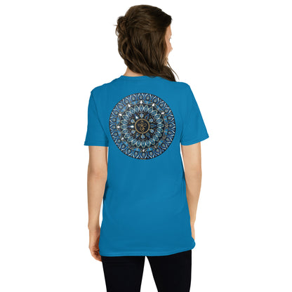 Unisex Softstyle T-Shirt (mandala with 3 loops in core on back | FAMILY in black lettering on front)